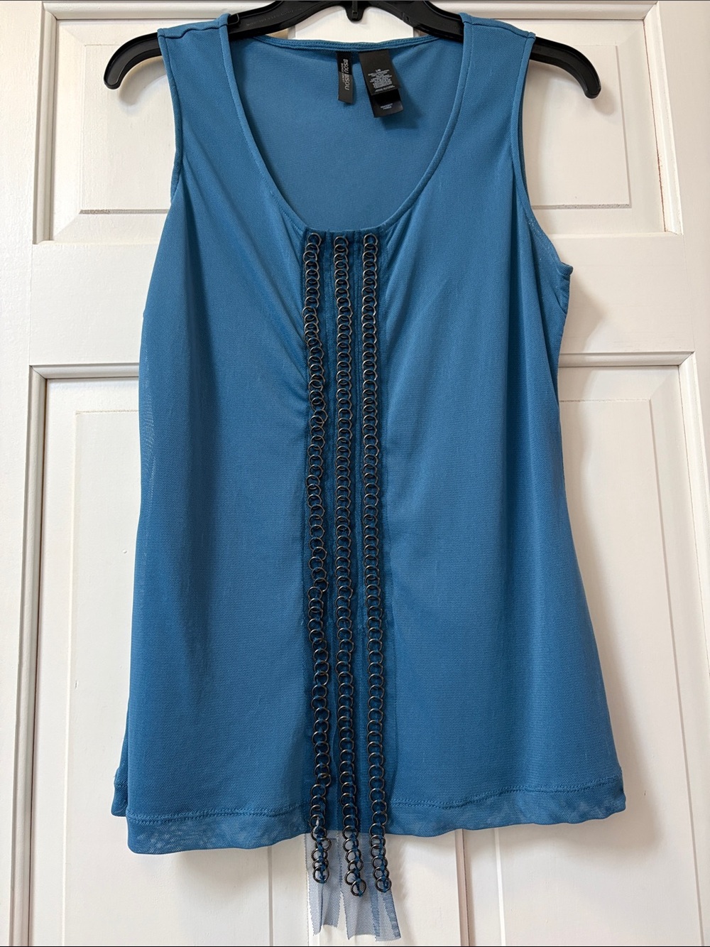 Valerie Stevens Blue Sleeveless Scoop Neck Tank with Chain Accents